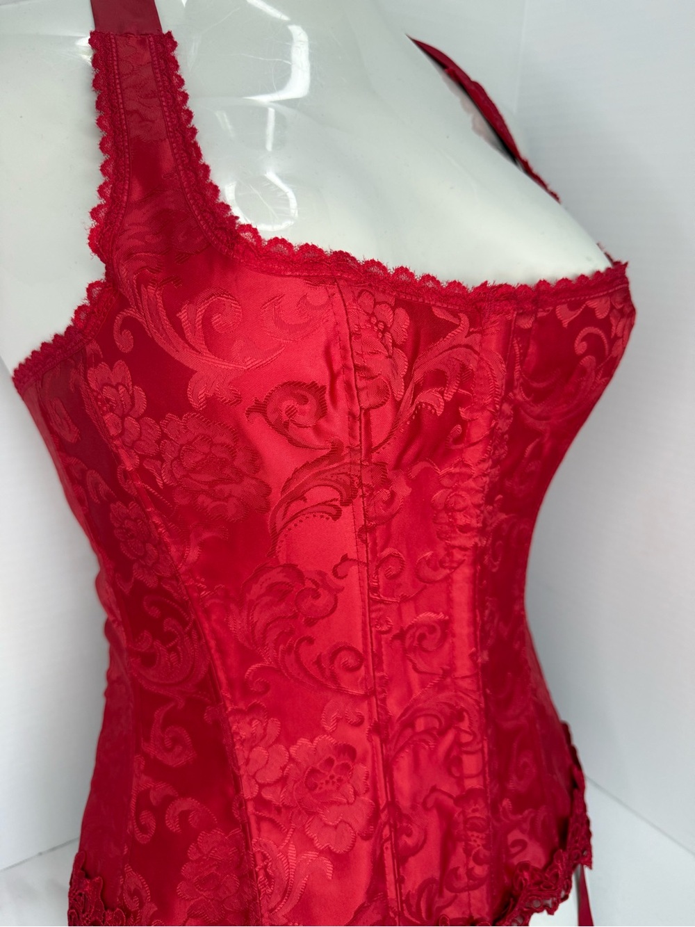 Frederick's of Hollywood Vintage Red Floral Satin Corset
